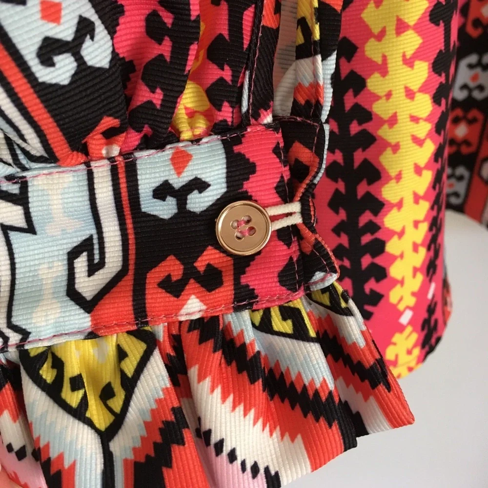 CK Bradley Kilim print ruffle neck blouse S - Picture 4 of 9